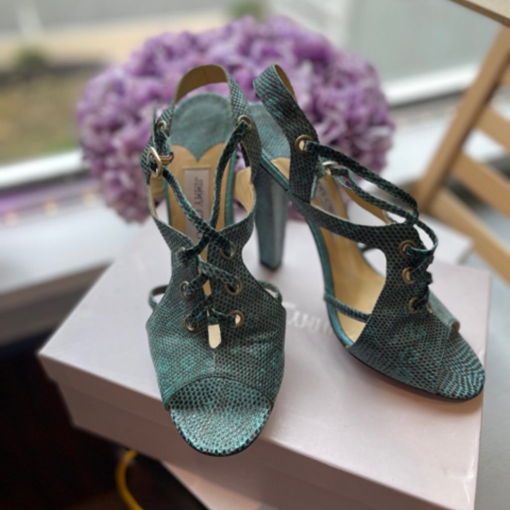 Pre Owned Jimmy Choo Lizard Open Toe Sz 39.5 Shoe